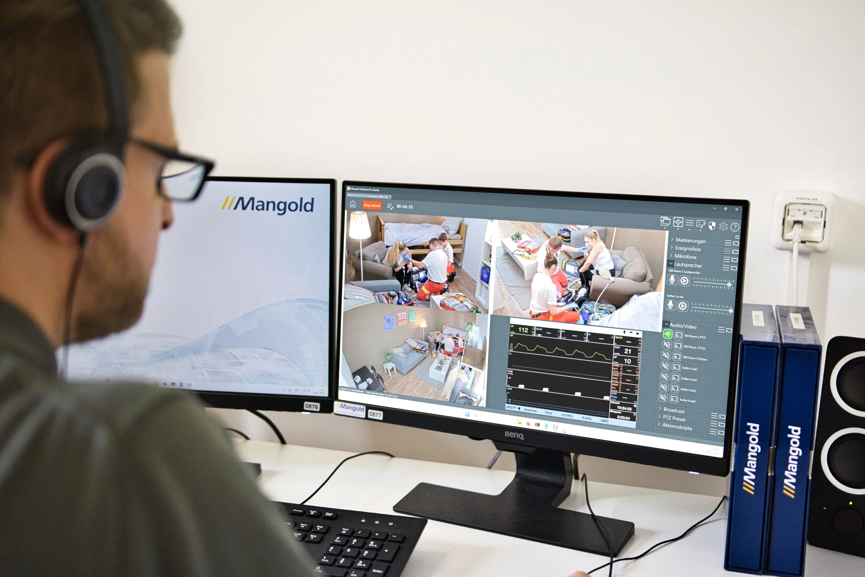 A person using the Mangold VisoSyncPro software in medical simulation